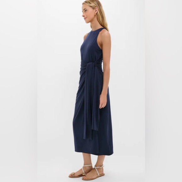 TUCKERNUCK Navy Knit Tie Front Brinley Velour Wrap Dress - Picture 4 of 8